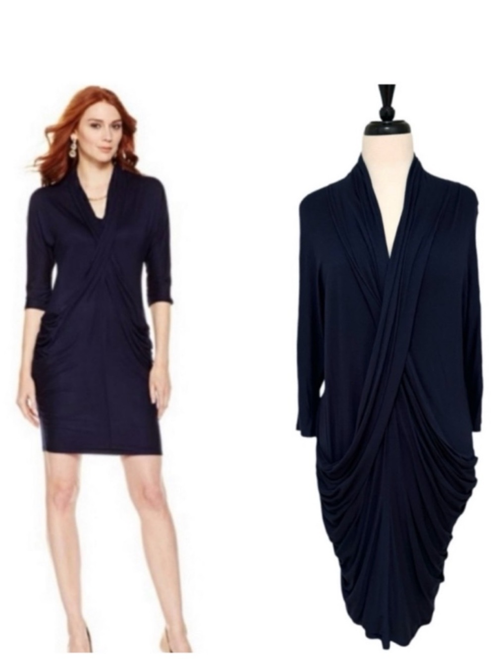 Byron Lars Draped Shawl Collar Dress Blue Sz Large Autumn wedding guest dress
